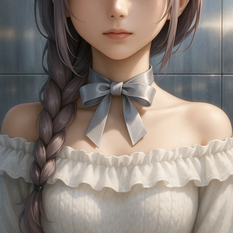 量産型女子がつけるリボンのチョーカーのAIイラスト参考例