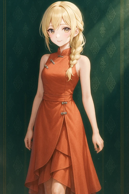 ラップ構成×片側レイヤー×チャイナボタンのアシメロングチャイナドレス|AIイラストプロンプト紹介