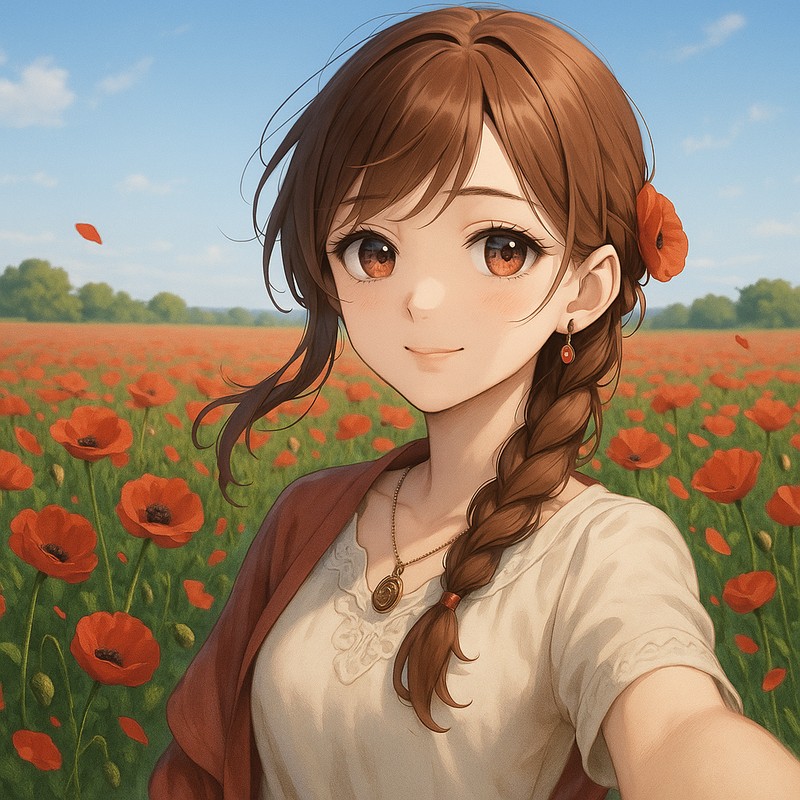 ポピー畑のAIイラスト|背景用プロンプト紹介