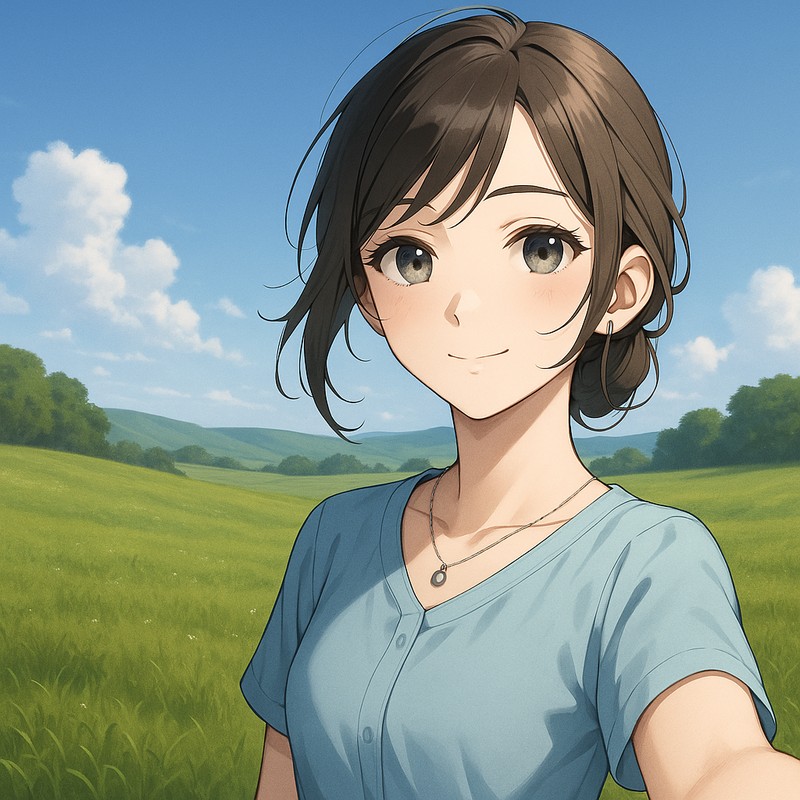 草原の丘のAIイラスト|背景用プロンプト紹介