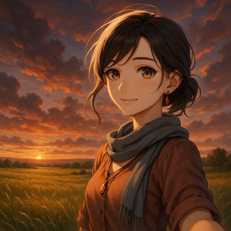 草原の夕日のAIイラスト|背景用プロンプト紹介
