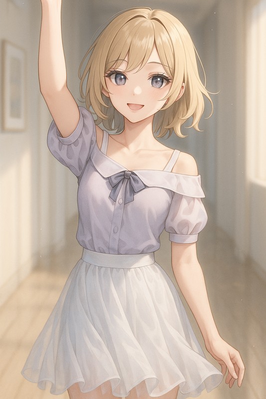 one arm upの美少女イラスト生成例|プロンプト紹介
