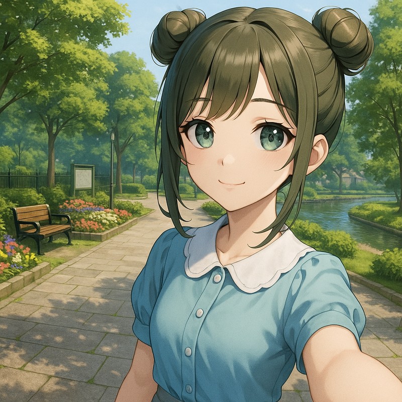 緑豊かな公園前のAIイラスト|背景用プロンプト紹介