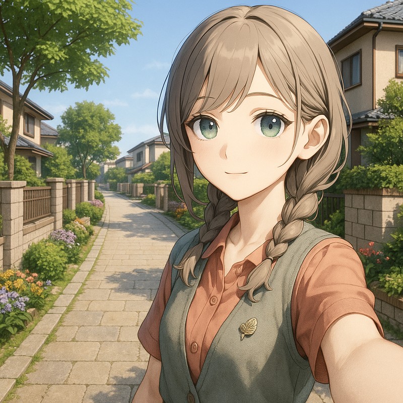 散歩道沿いの住宅のAIイラスト|背景用プロンプト紹介