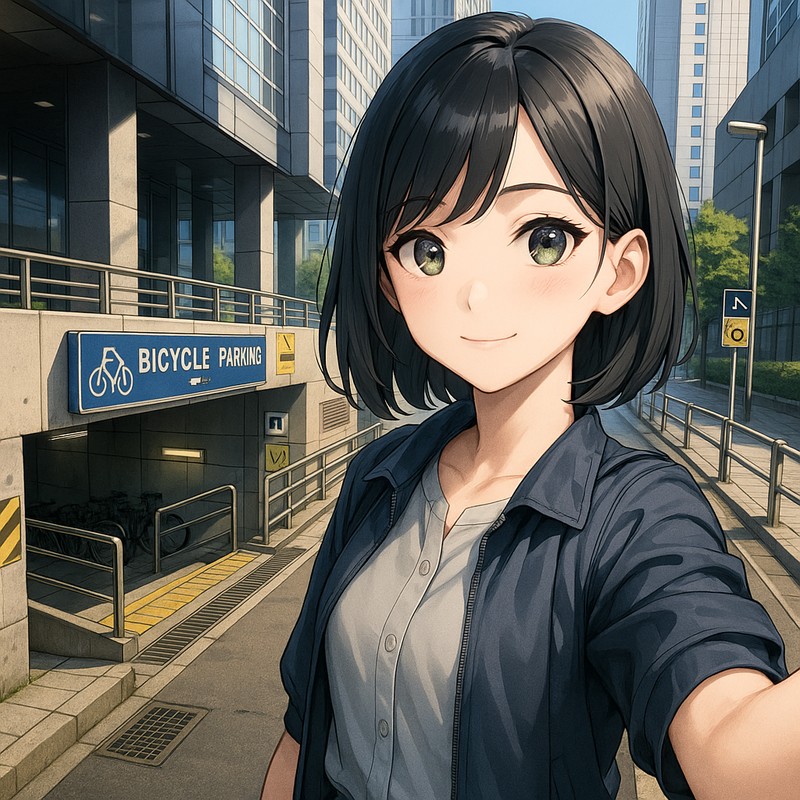 地下駐輪場入口のAIイラスト|背景用プロンプト紹介