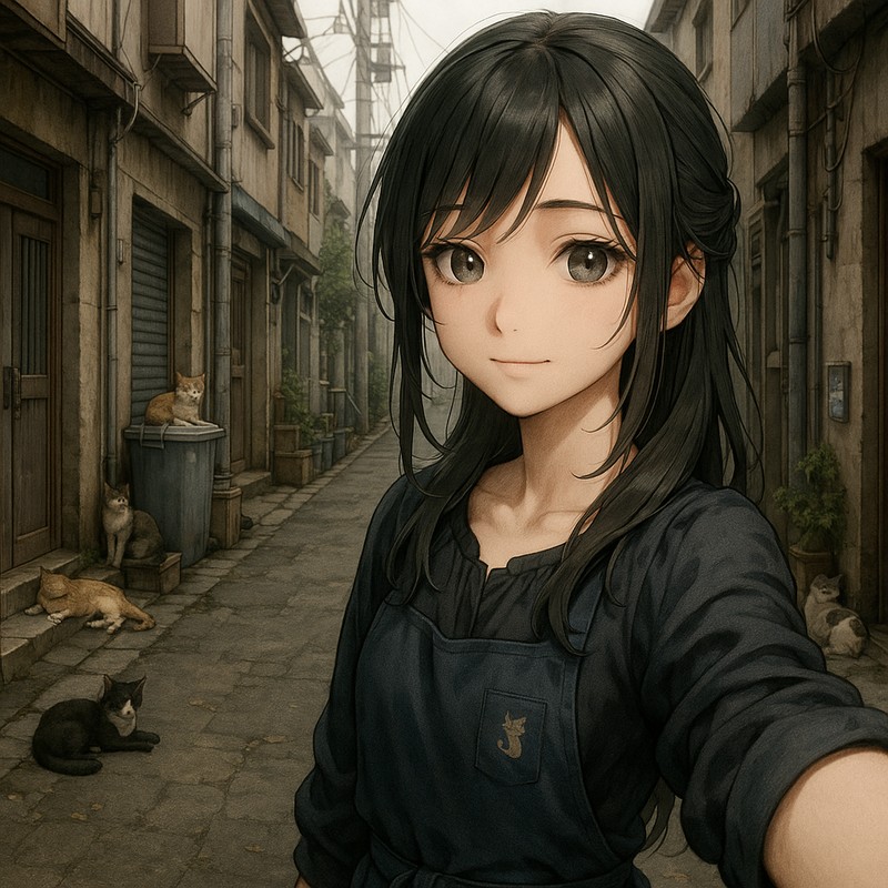 猫が集まる裏通りのAIイラスト|背景用プロンプト紹介