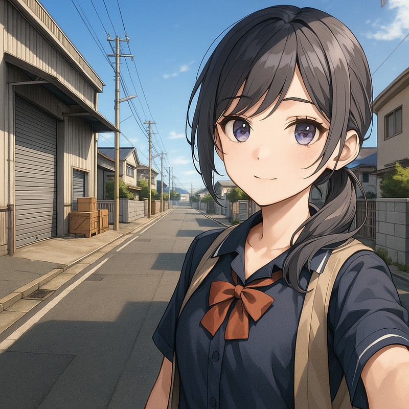 倉庫街隣接の住宅道路のAIイラスト|背景用プロンプト紹介
