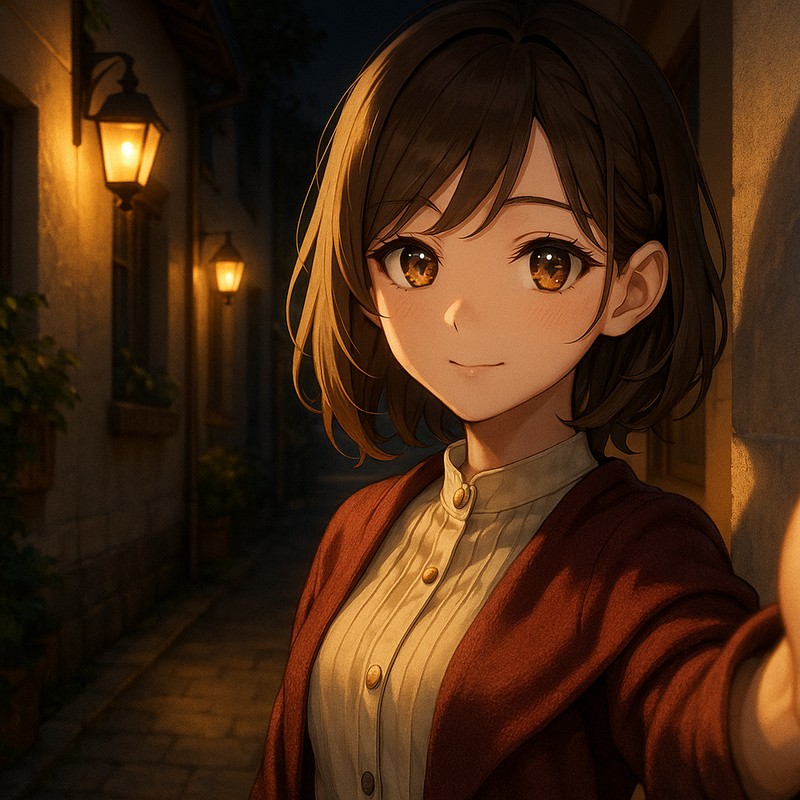 夜灯に照らされた小径のAIイラスト|背景用プロンプト紹介