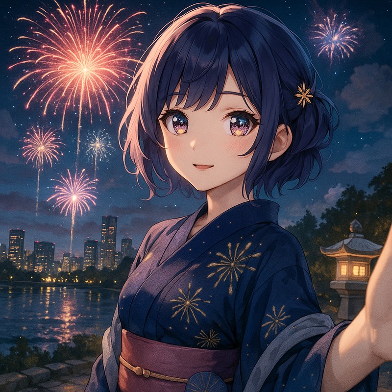 花火大会夜空のAIイラスト|背景用プロンプト紹介