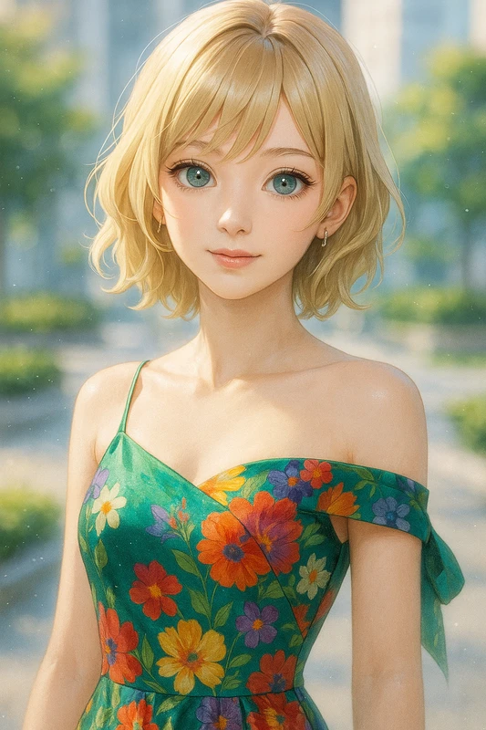 非対称ネックラインの服のAIイラスト|プロンプト紹介