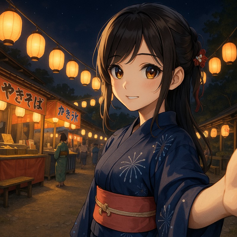 夏祭りの夜のAIイラスト|背景用プロンプト紹介