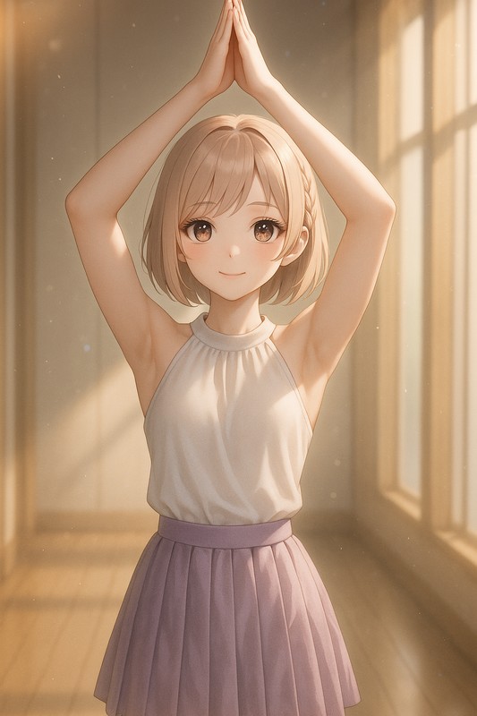 hands touching palms overheadの美少女イラスト生成例|プロンプト紹介