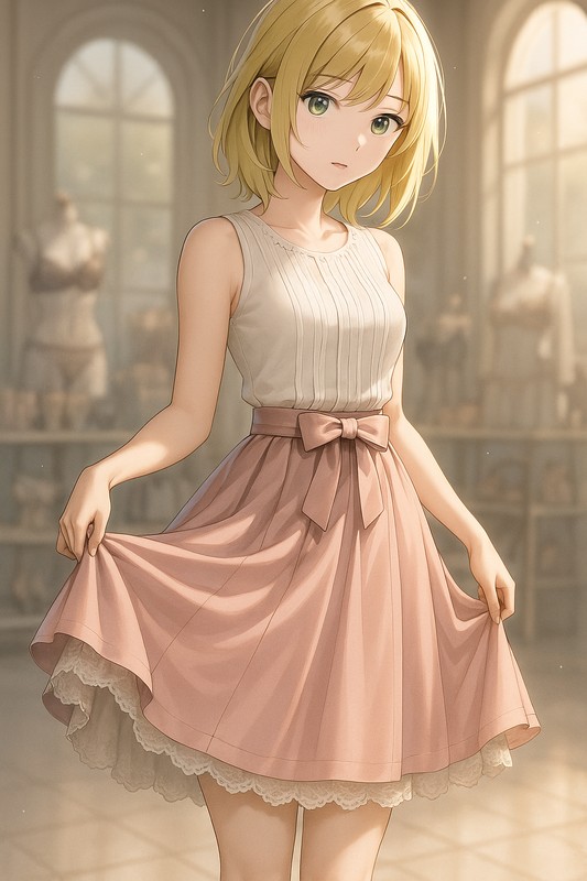 淡いパステルカラー×レーストリムペチコートを組み合わせたAIイラスト