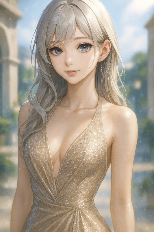 プランジング・ネックラインの服のAIイラスト|プロンプト紹介