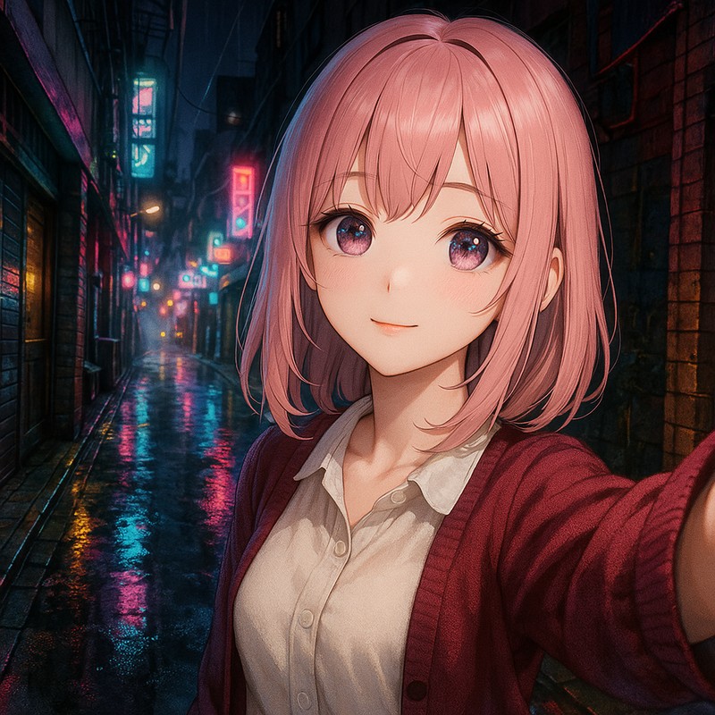 雨上がりの路地のAIイラスト|背景用プロンプト紹介
