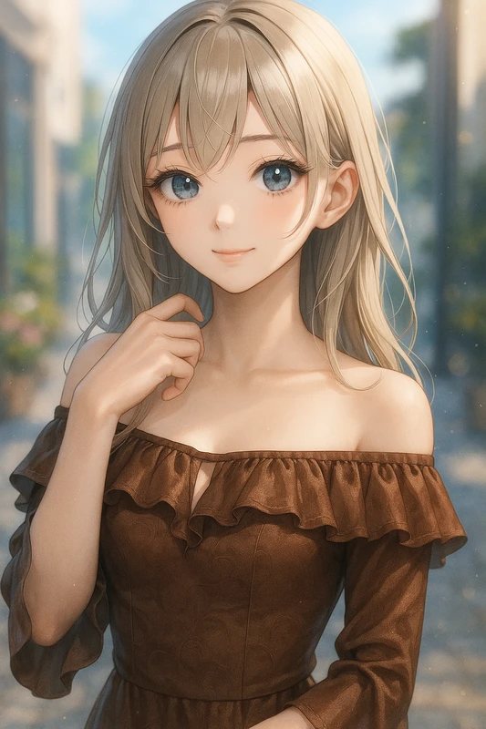 オフショルダーの服のAIイラスト|プロンプト紹介