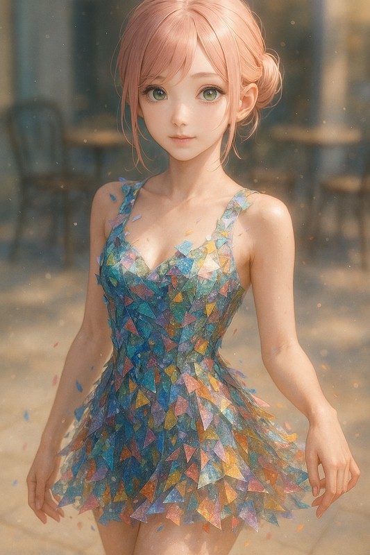 紙吹雪のドレスをAIで再現したイラスト|プロンプト紹介