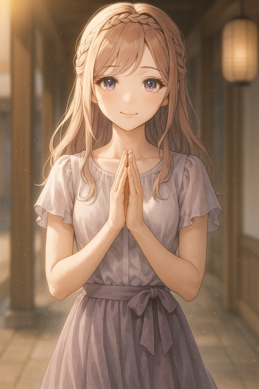 hands claspedの美少女イラスト生成例|プロンプト紹介