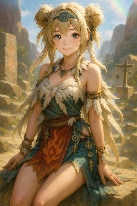 原始的な巫女衣装のAIイラスト|プロンプト紹介(ファンタジー)