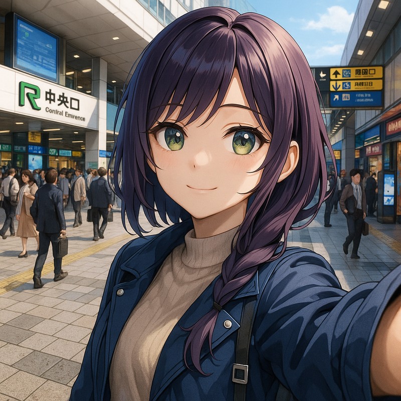 駅前広場のAIイラスト|背景用プロンプト紹介