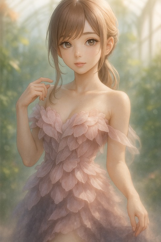 花びらで出来たドレスをAIで再現したイラスト|プロンプト紹介