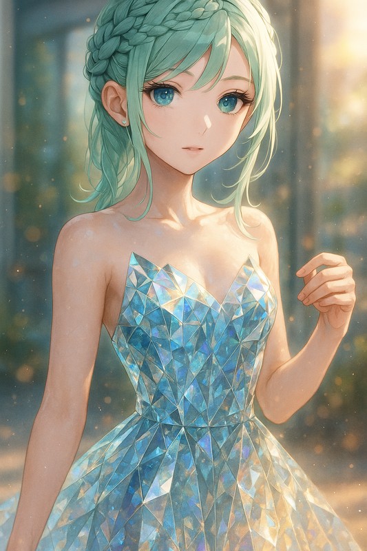 クリスタルで作ったガウンをAIで再現したイラスト|プロンプト紹介