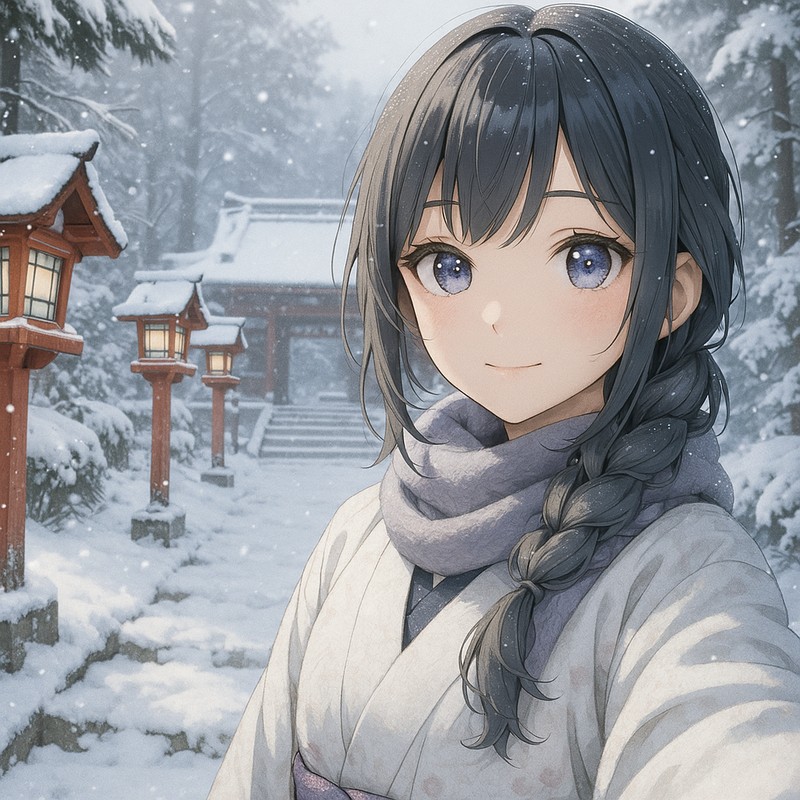 雪の神社のAIイラスト|背景用プロンプト紹介