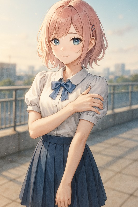 one arm across chestの美少女イラスト生成例|プロンプト紹介