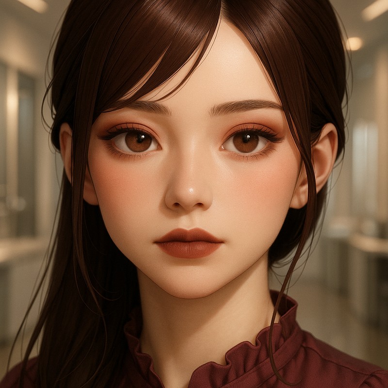 レッドブラウンメイクの美少女AIイラスト