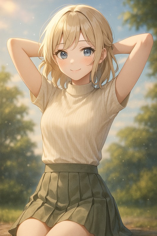 hands behind headの美少女イラスト生成例|プロンプト紹介