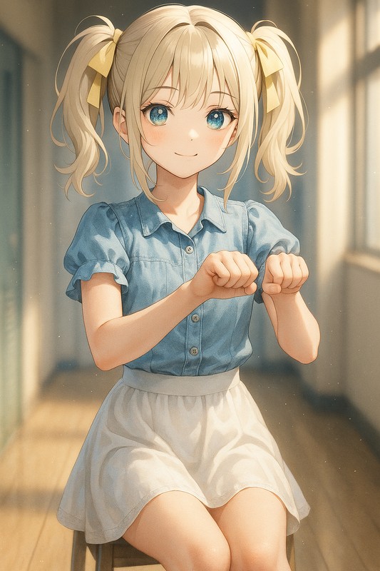 forearms parallel upwardの美少女イラスト生成例|プロンプト紹介