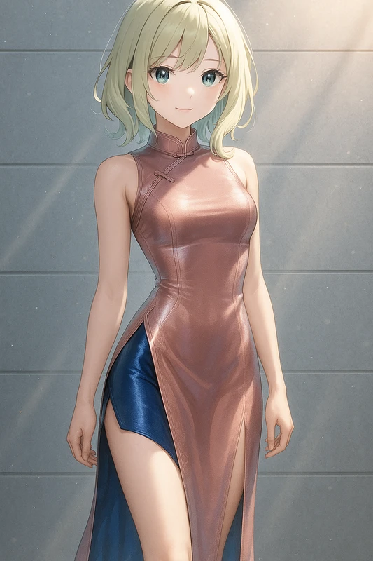 深スリット×異素材パネル付きスカートチャイナドレス|AIイラストプロンプト紹介