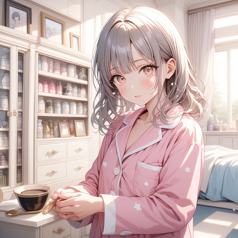 Stable Diffusionで生成したパジャマを着た美少女イラスト