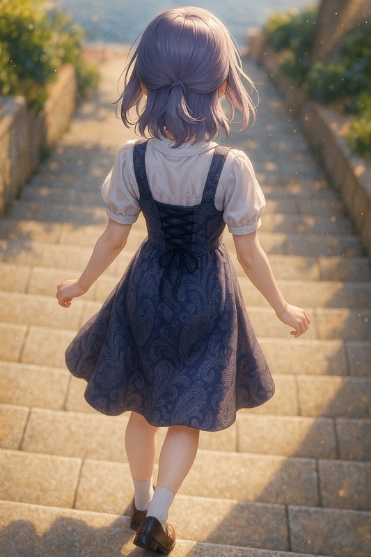 階段を降りる美少女のAIイラスト|プロンプト紹介