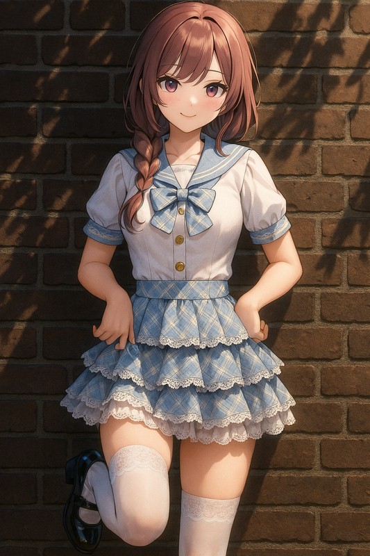パステルセーラー×ティアードスカートの制服アレンジスタイル|量産型女子AIイラスト