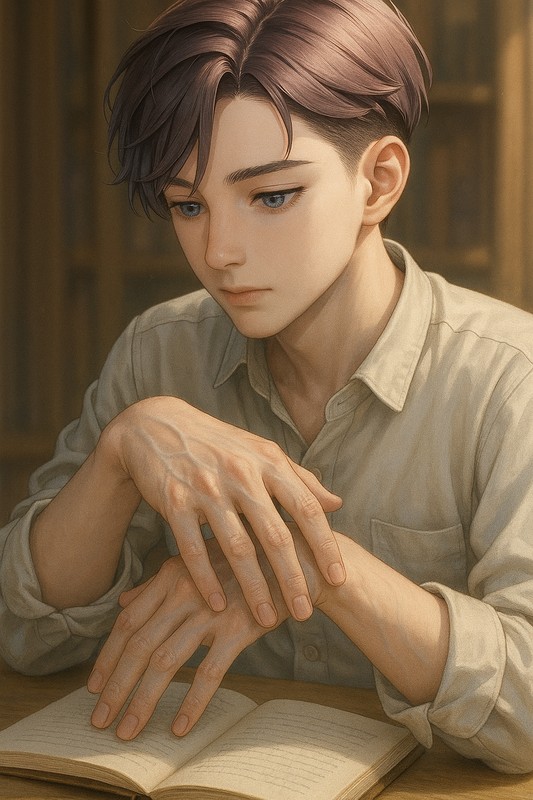 手の甲に血管が浮き出る美少年のAIイラスト作例|プロンプト紹介