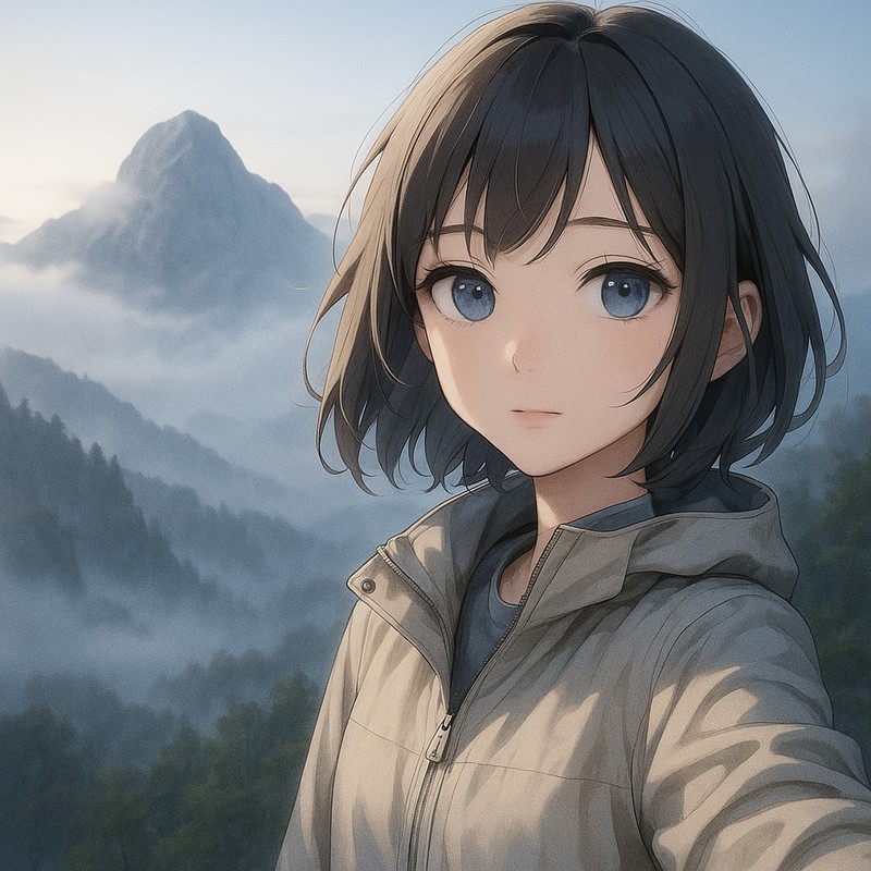 朝霧の山頂のAIイラスト|背景用プロンプト紹介