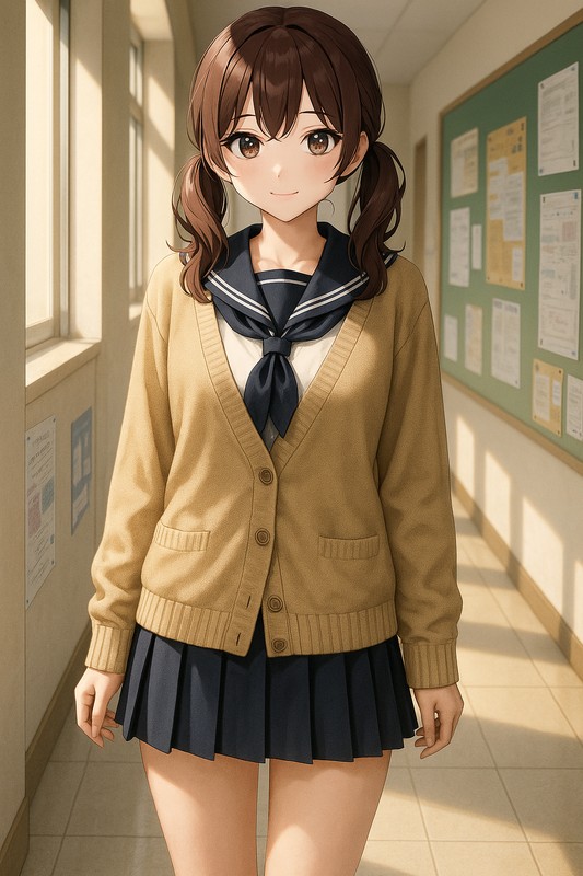 制服とカーデイガンの重ね着を再現したAIイラスト|プロンプト紹介