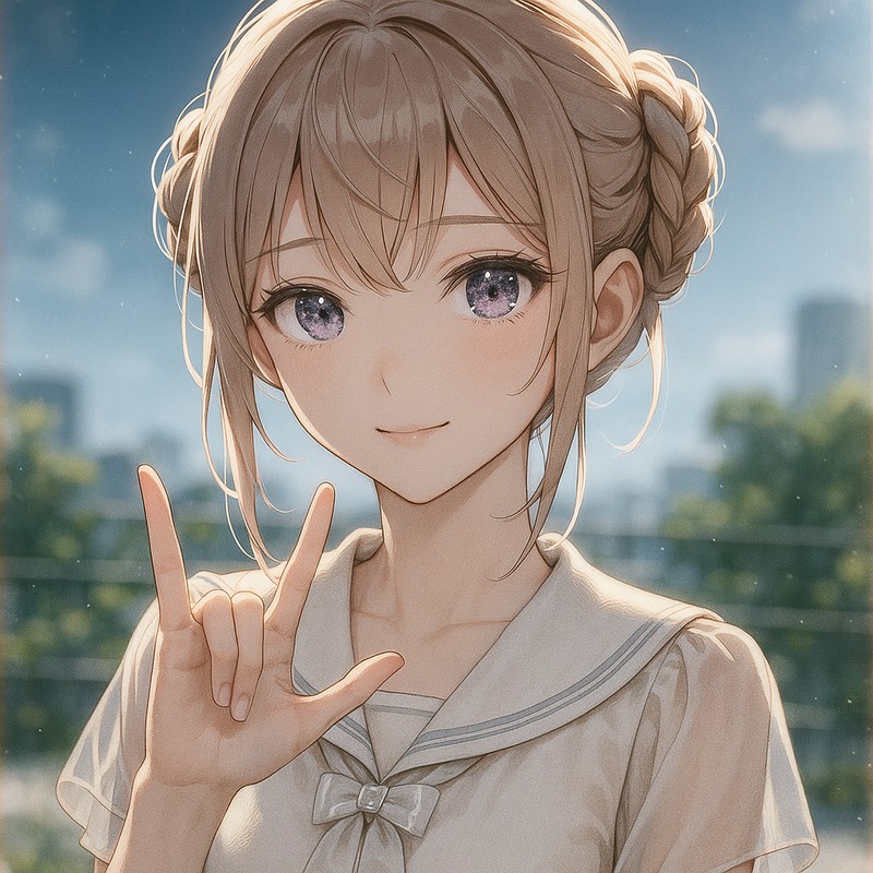 ILYサインをする美少女AIイラスト|プロンプト紹介