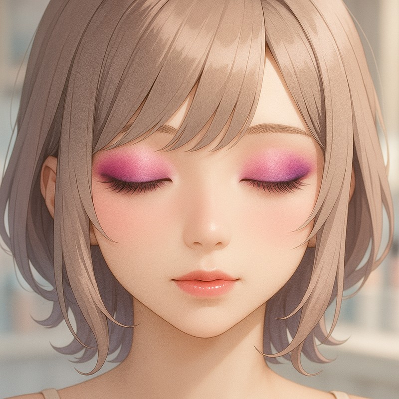 ローズピンクからオーキッドパープルのグラデーションアイシャドウのAIイラスト
