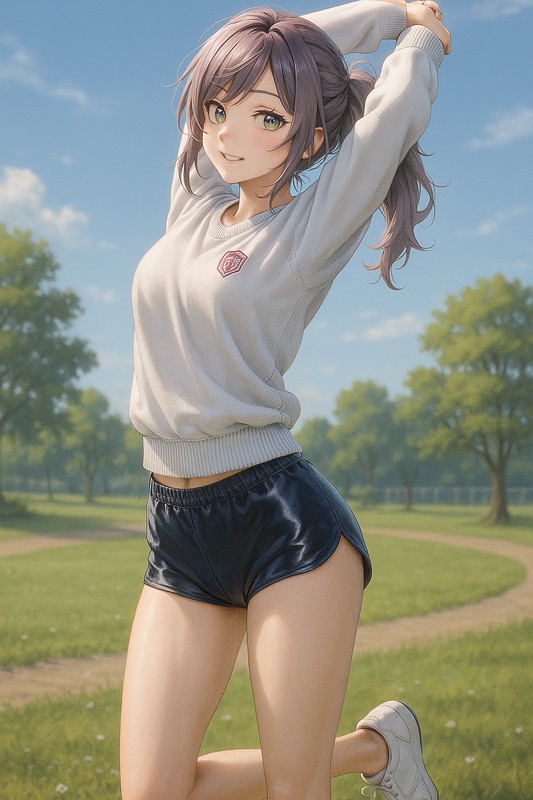 ネイビーレザー風ブルマと長袖スウェット体操服のAIイラスト