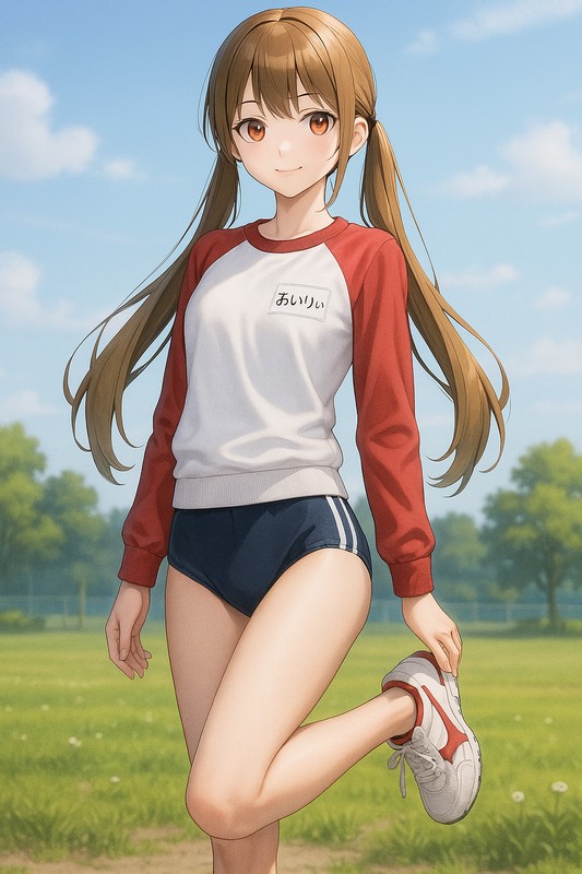 サイドライン型ブルマとラグラン長袖のAIイラスト
