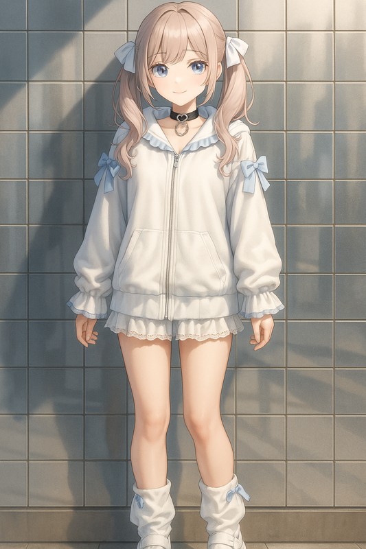 パステルブルーフーディー×レッグリボンの天使コーデ|地雷系のAIイラスト