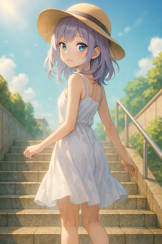 一般的な階段を登る美少女|プロンプト紹介