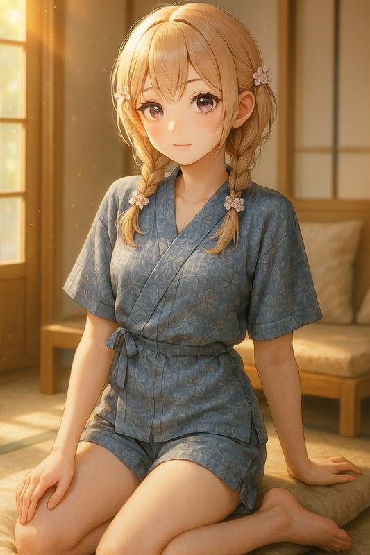 甚平パジャマを着る美少女AIイラスト|プロンプト紹介