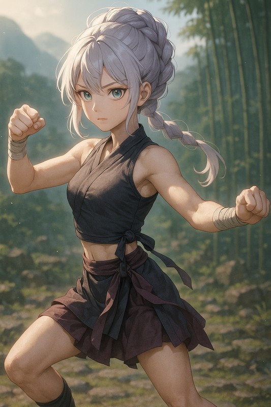 青龍出水の構えをする美少女AIイラスト|カンフープロンプト紹介