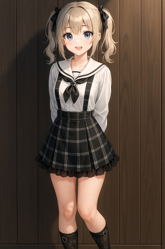 セーラーブラウス×チェックジャンスカの制服ガーリー風|地雷系のAIイラスト
