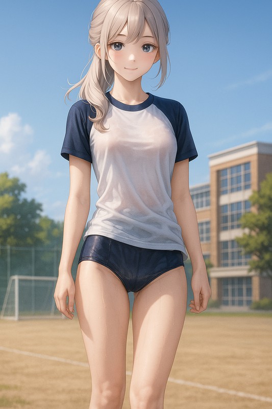 薄手で張り付き感のある体操服のAIイラスト参考例