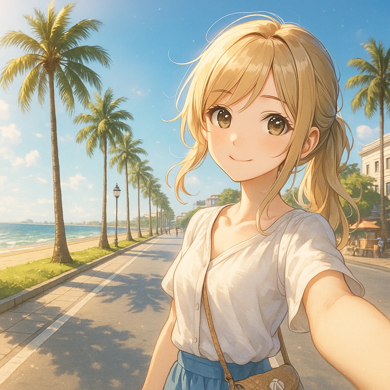 マリーナ・ビーチ・ロードのAIイラスト|プロンプト紹介・世界の街並み