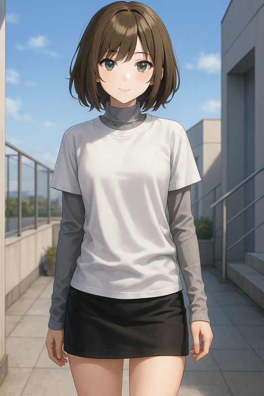 Tシャツとタートルネックの重ね着を再現したAIイラスト|プロンプト紹介